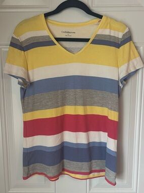 croft & barrow Yellow Multi-Stripe V-Neck Short Sleeve Tee